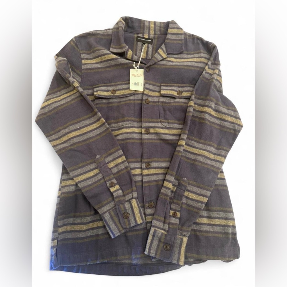 Lucky Brand Purple and Tan Plaid Shirt